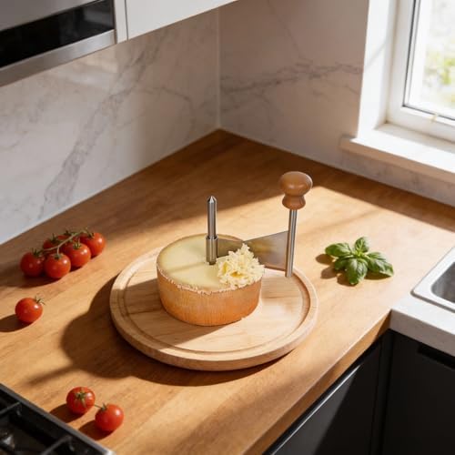Cheese Curler Wheel Cheese Shaver for Tête de Moine Flower Wooden Base Stainless Steel Blade Cheese Curler Slicer Chocolate Cutting Tool for Restaurants Cafes Dessert Shops Home for gifts