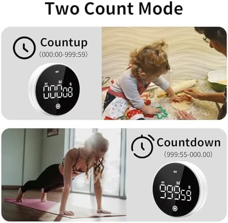 Digital Kitchen Timer, Magnetic Visual Countdown Countup Timer with Large LED Display, Adjustable Volume, Easy for Seniors and Kids, for Cooking, Classroom, Fitness, Study (2 * White)