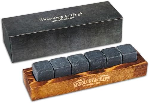 Mixology & Craft Whiskey Stones - Cube-Shaped Granite Chilling Whiskey Rocks Set of 6, Whiskey Gifts for Men and Christmas Stocking Stuffers - Dark Granite