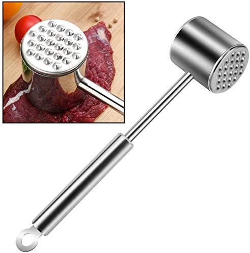 Reversible Dual-sided Meat Tenderizer and Pounder 304 Stainless Steel Meat Mallet Hammer Marinating Prep Tool for Tenderizing Steak, Beef and Poultry