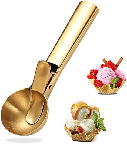 Ice Cream Scooper Stainless Steel, Cookie Scoopwith Trigger Heavy Duty Metal Icecream Scoop,Cookie Scoop Large Size Perfect For Frozen Yogurt, Gelatos, Sundaes (C-Gold)