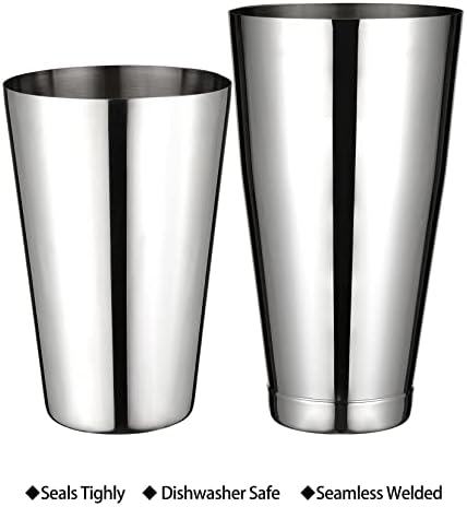 Boston Cocktail Shaker Set, Weighted 28oz Unweighted 18oz Shaker Tins, 304 Stainless Steel Leak-Proof Drink Mixer Cup, Metal Bartender Tools for Home Bar & Commercial, Silver