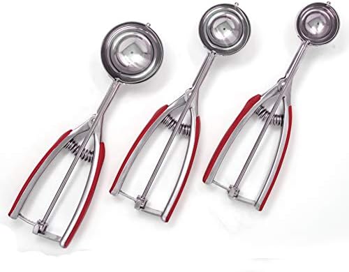Millvado Stainless Steel Ice Cream and Cookie Millvado 3 Pack Stainless Steel Ice Cream and Cookie Scoops | With Red Rubber Grips – Spring Loaded Lever Design – For Sorbet, Melon, Meatballs, Muffins,