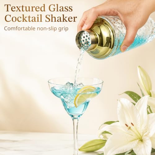 Kitessensu 14oz Glass Cocktail Shaker Set, Champagne Gold, Leak Proof