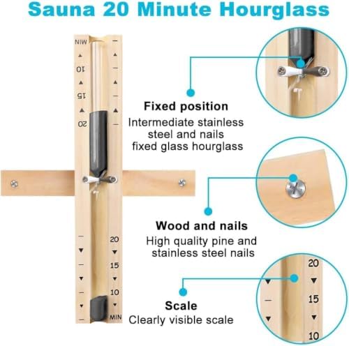 20 Min Sauna Sand Timer, 20 Minute Hourglass, Rotating Sauna Sand Clock, Wooden Sand Watch, Reloj De Arena, Hear Resistant Wood Hour Glass, Sandglass, SPA Room, Black
