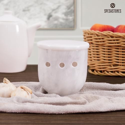 Marble Garlic Keeper With Lid for Kitchen Counter Decor