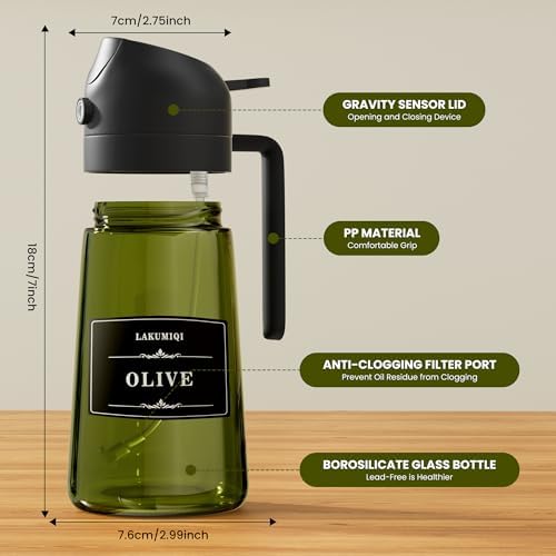 Oliver Oil Sprayer Dispenser for Cooking Bottle 16oz Green Glass Black