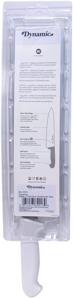 Dynamic Pro-Grip, Santoprene, 9" Utility Slicer, Serrated knife, White, Large