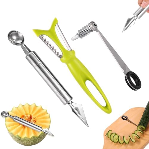 3pcs Kitchen Tools Set, Include Vegetable Spiral Cutter Cutting V-Shape Fruit Carving Knife and Multi-Functional Multifunctional Peeler Spiralizer for Potatoes Slicer or Melon Baller Cooking Tools