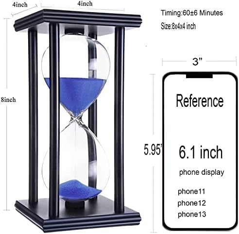 Tanmalan Hourglass 60 Minute,Wood Sand Timer,Handiwork,Bookshelf Decor, (Blue Sand,8inch,60MIN)