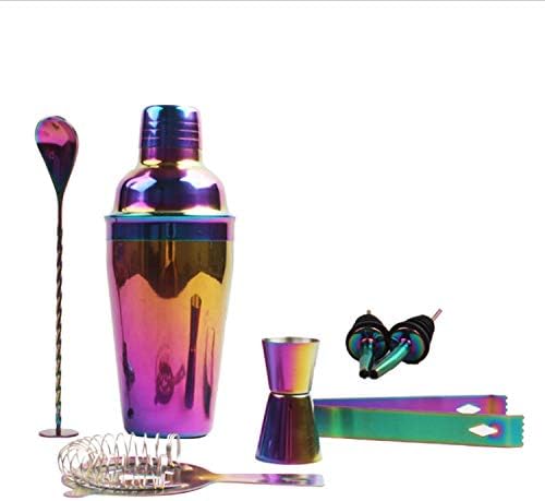 Stainless-Steel Rainbow-Cocktail-Shaker-Set 8PC Bartending-Tool - with Bartender Supplies Kit (550ML, Rainbow)