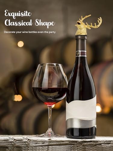 Gold Deer Head Wine Pourer, Liquor Bottle Pour Spout with Leak-Proof Rubber