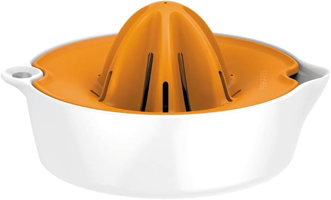 Fiskars Fruit Juicer, With Container, Diameter: 11.9 cm, Synthetic Material, Functional Form, White/Orange, 1016125