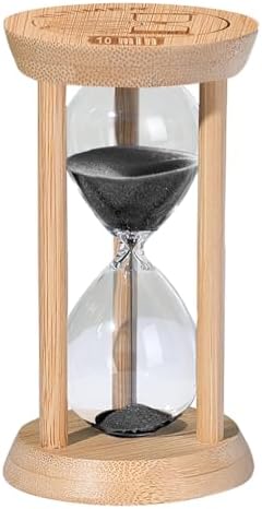 10 Minute Wooden Sand Timers, Bamboo Black Sand Hourglass for Productivity, Meditation & Decor, 10 Min Reloj De Arena for Kitchen, Office, Yoga, Game, Classroom
