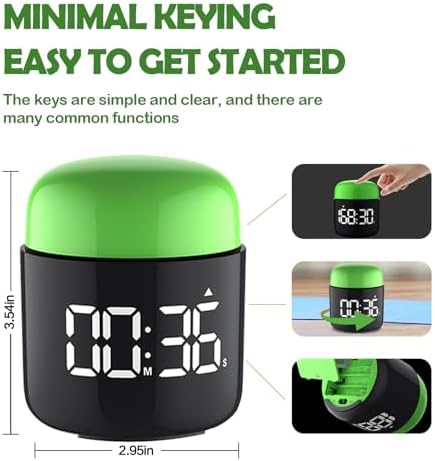 Large Display Digital Timer Stopwatch, Retro Manual Twist Table Count Down & Up Game Timer, Easy to use, Night Light Silent & Sound Timers for ADHD Study Work Kitchen Classroom Yoga Gym (Grass Green)