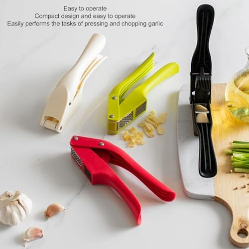 Dpofirs Garlic Press, Multipurpose Garlic Mincer Tool Efficient Easy to Squeeze Ergonomic Handle 2 in 1 for Kitchen (Red)