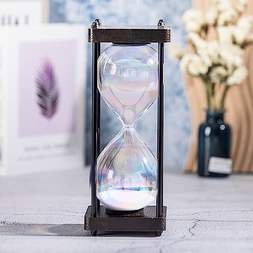 Rainbow Hourglass Timer 60 Minute, Wooden Sand Timer, White