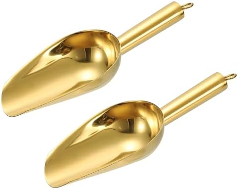uxcell 2pcs Metal Ice Scoop, 8.3 inch Stainless Steel Ice Scooper for Kitchen Party Bar Wedding Use, Gold