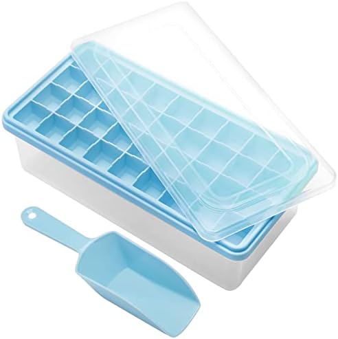Silicone Ice Cube Tray with Leak-Proof Lid & Storage Bin for Freezer – BPA-Free 36-Piece Nugget Ice Molds, Spill-Resistant Cover & Ice Scoop Container Cover