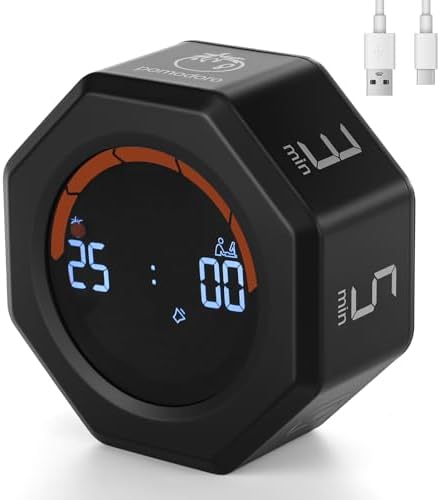 Small Productivity Timer, Pomodoro Timer with 5 Presets (Black)