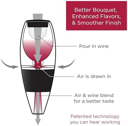 Vinturi Wine Aerator Pourer and Decanter for Red Wines Patented Design Perfectly Aerates Wines By The Glass or Bottle With Distinctive Sound, Includes No-Drip Base & Sediment Screen, Black