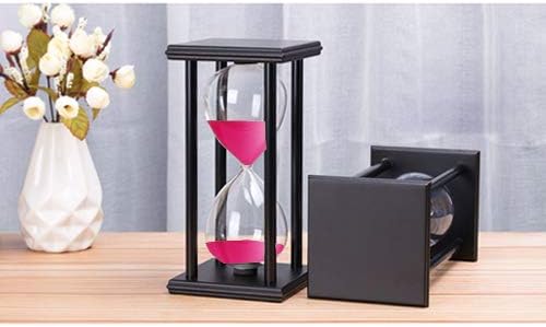 Hourglass 60 Minutes Pink Sand Timer, Black Wooden Frame Sandglass