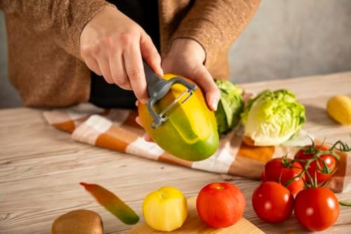 Kuhn Rikon Family Y Peeler, Serrated Vegetable Peeler for Tomatoes and Soft Skin Produce, Stainless Steel Potato Peeler, Grey