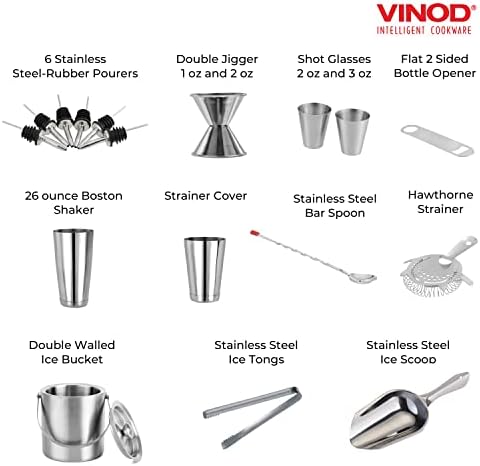 Vinod Stainless Steel Cocktail Set, 17-Piece Bar Accessories, for Parties