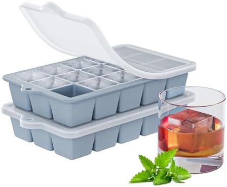 Silicone Ice Cube Tray 2 Pack - EASY RELEASE ice cube tray with lid, BPA Free Ice Cubes Trays for Freezer,ice cube mold for Cocktail,Whiskey (Blue)