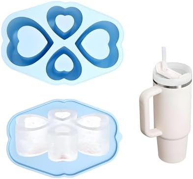 Ice Cube Trays for Stanley Cup 20 30 40 OZ Tumbler Ice Mold Heart Shape Silicone Ice Cube Tray with Lid, Stanley Ice Mold and Maker Ice Cube for Cocktails, Whisky, Juice (30-40 OZ, Blue)