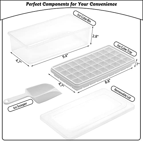 Silicone Ice Cube Tray with Leak-Proof Lid & Storage Bin for Freezer – BPA-Free 36-Piece Nugget Ice Molds, Spill-Resistant Cover & Ice Scoop Container Cover