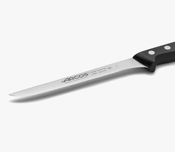 Arcos Fillet Knife 6 Inch Nitrum Stainless Steel. Ergonomic Polypropylene Handle and 160 mm Blade.Sharp Steak Knife to Fillet Meat and Fish. Series Universal. Color Black