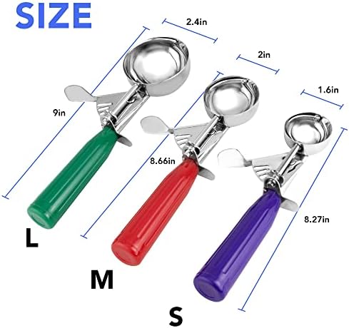Cookie Scoop Set,Ice Cream Scoop Set,3 PCS Colorful Ice Cream Scoops with Trigger Release Include Multiple Size Large-Medium-Small Size Portion Scoop,18/8 Stainless Steel Cupcake Scoop.
