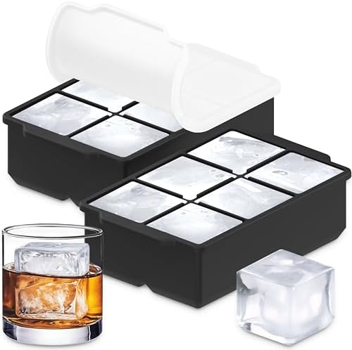 KitchFort® Large Silicone Ice Cube Tray (2-Pack) - 2" Big Ice Mold with Lid