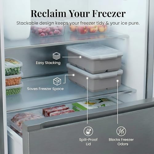 KitchFort® Large Silicone Ice Cube Tray (3-Pack) - 2" Big Ice Mold with Lid