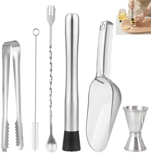 6Pcs Muddler for Cocktail Set with Muddler Cocktail Spoon Jigger Ice Scoop