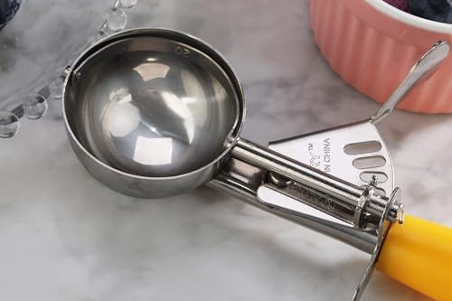 New Star Foodservice 537713 Commercial-Grade Thumb Press Food Disher/Ice Cream Scoop, 18/8 Stainless Steel, 2 oz, Size 20, Orange