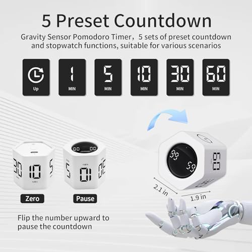 LUCKY TIME Flip Productivity Timer, 1, 5, 10, 30, 60 Min, Desk Cube Timer