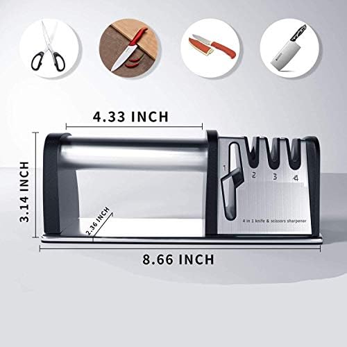 Knife Sharpeners, Kitchen Blade and Scissors Sharpening Tool, Professional Manual Knife Sharpener for Kitchen Knife, 4 in 1 Chef's Kitchen Knife Accessories