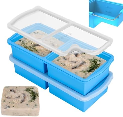 2 Cup + 1 cup Silicone Freezer Trays With Lid, Soup Freezer Container,Large Ice Cube Molds With Reinforced Steel Ring Top Perfect for Freezing Soups, Lasagnas, Casseroles.Dishwasher -Safe