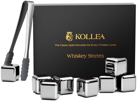 Kollea Whiskey Stones 8-Pack Stainless Steel Chilling Rocks Set, Silver