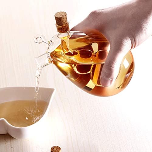 2 in 1 Oil and Vinegar Dispenser Cruet Bottle, Kitchen Supplies Glass Olive Oil and Balsamic Vinegar Cruet Bottle with Cork Stoppers, Hand-blown Glass Jar (Gourd Shape)