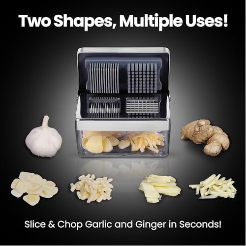 Gourmet Easy Garlic Press Chopper, 2-in-1 Slicer & Dicer, Fridge Friendly