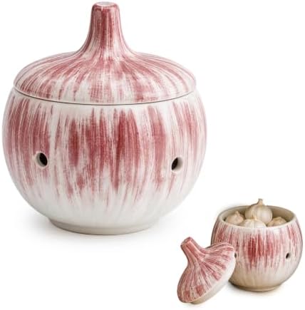 Brush Glaze Ceramic Garlic Container Keeper Holder Counter Storage Pot Kitchen Pantry Farmhouse Dining Table Countertop Organizer