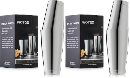 WOTOR Boston Cocktail Shaker Set, 18 oz & 28 oz Stainless Steel Weighted Shaker Tins, Metal Martini Shaker Drink Mixer for Bartending, professional Bar Tools for Bartender （Sliver） (Pack of 2)