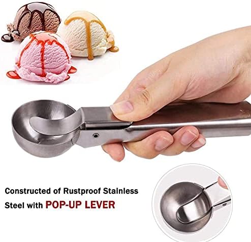 Sakoraware Stainless Steel Icecream Serving Spoon | Scooper for Ice Cream Fruit Scoop with Trigger | Big Size Multifunctional Pack of 1