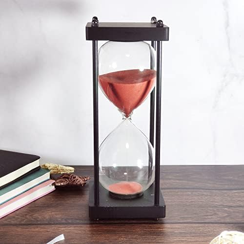 SAMLONG Large Hourglass Timer 60 Minute, Black Wooden Sandglass, Red