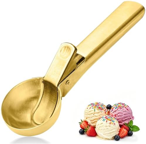 Ice Cream Scoop,Portable Stainless Steel Ice Cream Scoop with Trigger and Comfortable Handle,Dishwasher Safe,DIY Ice Cream,Gelato,Sorbet (Golden)