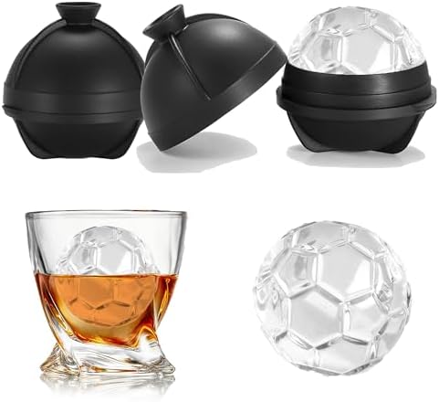 Nax Caki 3D Soccer Ice Cube Molds, Novelty Soccer Gifts Stuff for Men, 2.5" Large Silicone Round Ball Ice Cube Tray for Cocktails,Bourbon,Brandy, Whiskey