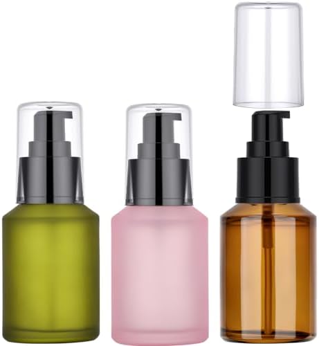 Segbeauty 2oz Frosted Glass Pump Bottle Dispenser, 3pcs Empty Travel Size Bottles with Pump, 15ml Refillable Travel Lotion Container, Mini Liquid Containers for Creams Oils Bottle in Mixed Color
